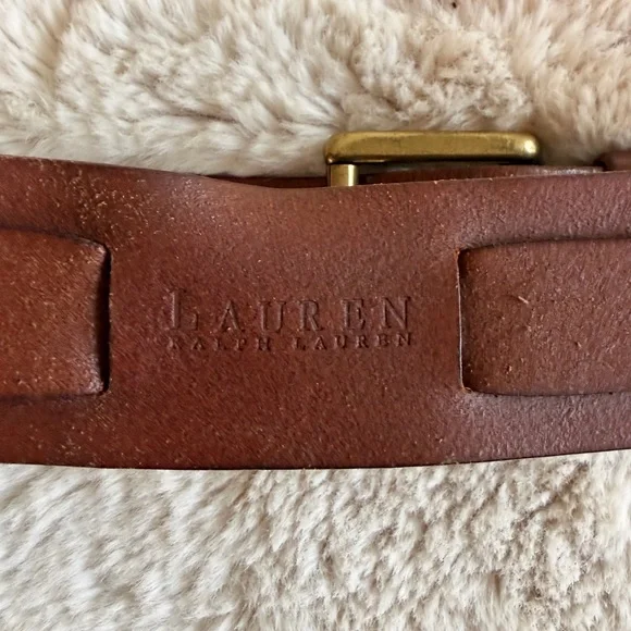 Vintage Ralph Lauren Genuine Brown Leather Belt with Solid Brass Buckle S/M - Picture 4 of 10